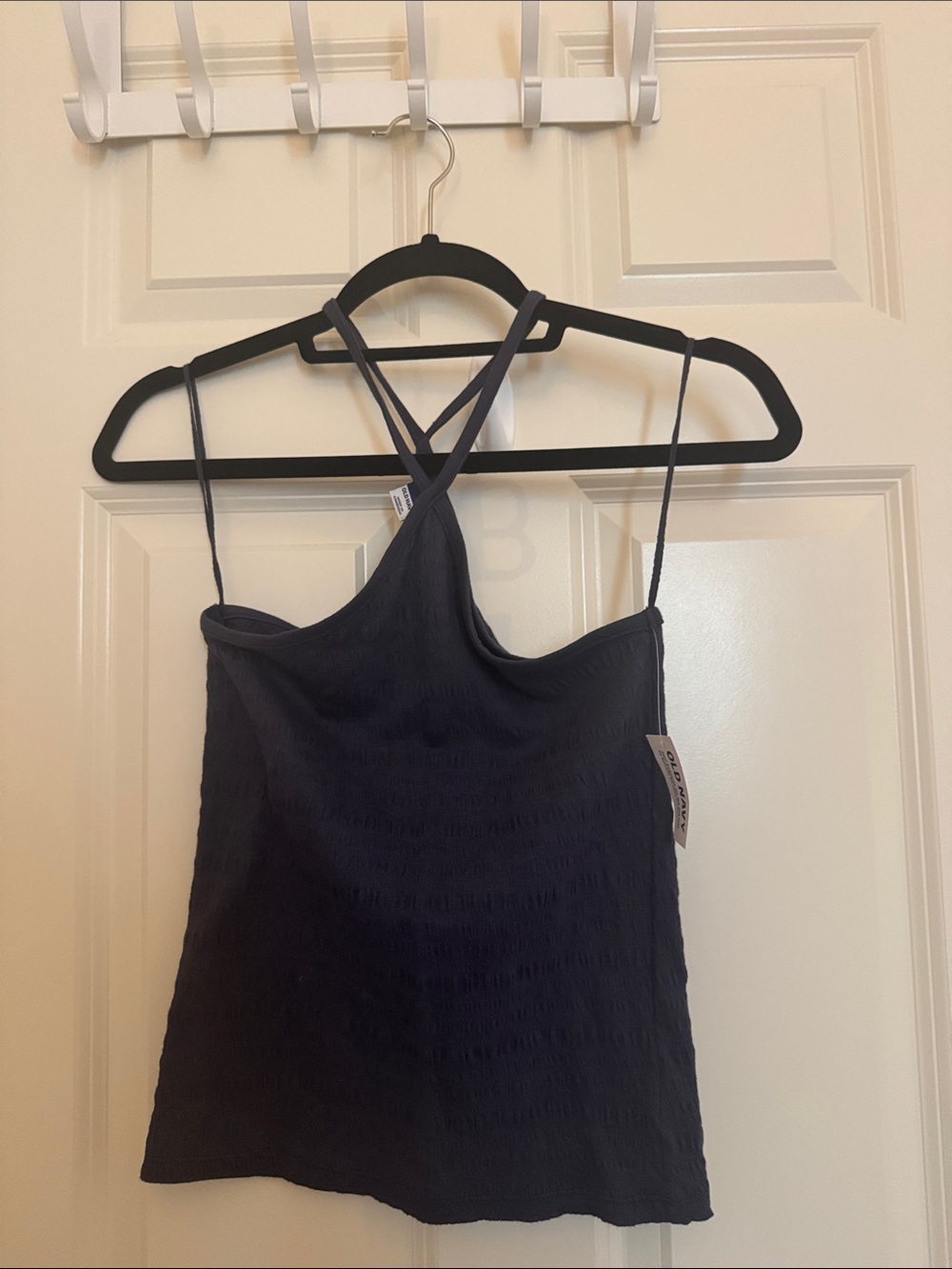 Old Navy Women's Navy Crinkle Halter Tank Top with Crossback Straps